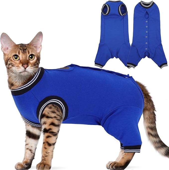 Stress-Free Cat Recovery Suit for Female Cats - Vet-Backed E-Collar Alternative, Anti-Lick & Rear Access Design RoyalBlue M