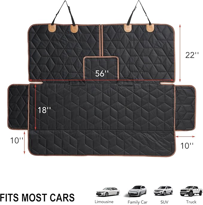 Dog Car Seat Cover for Back Seat, Heavy-Duty Non-Slip Waterproof Car Bench Protector for Pets,Compatible with Middle Armrests ，Dog Seat Cover Universal for Cars Trucks and SUVs