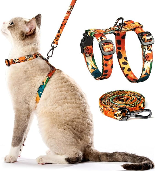 Cat Harness and Leash Set - Escape Proof Adjustable Cat Harness, Comfortable Soft Lightweight, Use Safe & Easy, Walking Travel Kitten Harness for Small Medium Large Cats (Orange King of The Jungle)