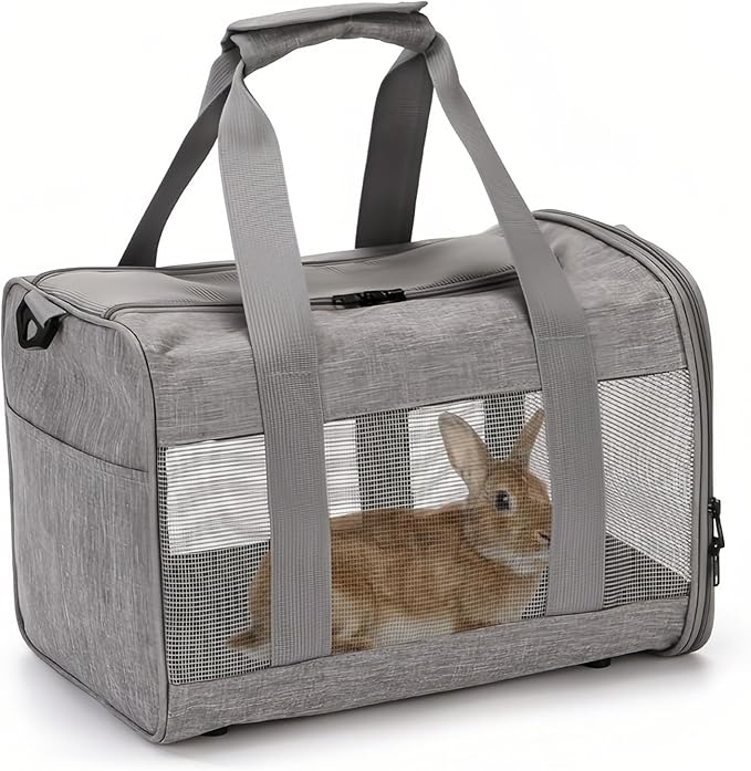 PINVNBY Small Pet Carrier, Guinea Pig Carrier, Bunny Carrier for Travel Camping Outdoor, Breathable Pet Portable Hand Bag for Hamster Bunny Guinea Pig（Gray）