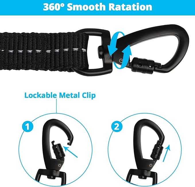 Long Dog Leash 15 FT: Heavy Duty Rope Leashes for Dogs Training with Swivel Lockable Hook Reflective Threads Bungee and Padded Handle - Dog Lead for Large Small Medium Dogs Outside Walking Hiking Blue