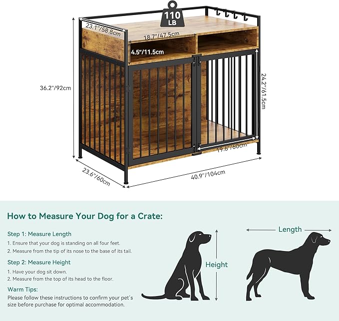 YITAHOME Large Dog Crate, 41" Heavy Duty Dog Kennel with 2 Drawers End Table, Wooden Dog Cage Indoor Dog House Pet Crate Table with Double Doors for Large Medium Small Dogs, Walnut Color