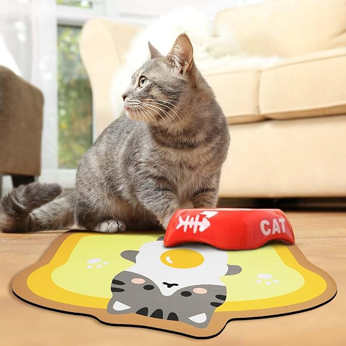 Yellow Cat Food & Water Mats - Absorbent Pet Feeding Placemats, 17.7 * 12 inch