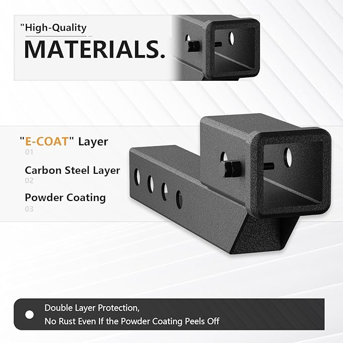 Trailer Receiver Hitch Riser & Extender Adapter, 2" Drop/Rise, Adjustable Lengths 5", 6", 8", 9", Solid Tube, 2-Inch Receiver, 7500 lbs Towing Capacity, Matte Black