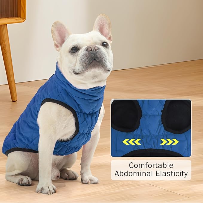 SCENEREAL Winter Dog Vest Coat with Harness Built in, Warm Puppy Jacket for Small Medium Dogs, Cold Weather Coat with Zipper, Fleece Puffer Vest Windproof Snow Clothes, Blue S