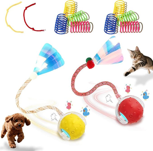 2-Pack Interactive Cat Toys Ball for Indoor Cats＆Dog,Automatic Cat Toy with Elastic Mesh Tail,Rechargeable Rolling Kitten Toy,Include 8 Cat Spiral Spring,Cat Enrichment Toys for Indoor Cats