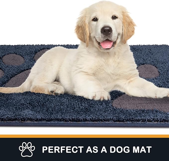 PURRUGS Dirt Trapping Door Mat 20" x 31.5", Non-Skid/Slip Machine Washable Microfiber Entryway Rug, Dog Doormat, Super Absorbent Welcome Mat for Muddy Wet Shoes and Paws, Navy Blue