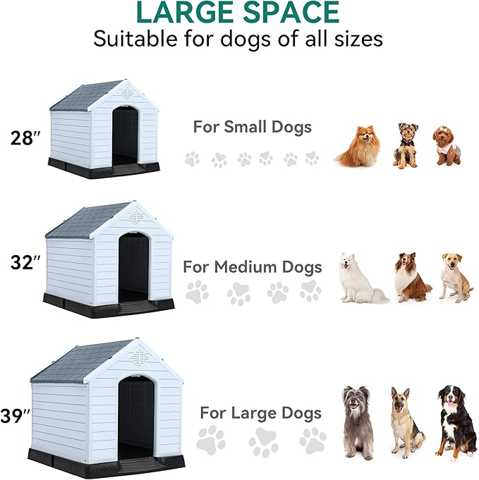YITAHOME Plastic Dog House, Waterproof Indoor Outdoor Doghouse for Large or Small Dog, with Air Vents and Elevated Floor, Easy Assemble and Clean