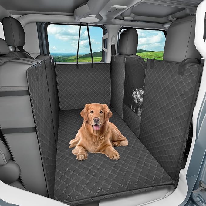 Dog Floor Hammock for Full Size Crew Cab Trucks with Fold Up Seats,Truck Back Seat Cover for Dogs with Door Protection Suitable for Ford/GMC/Chevrolet/Toyota/RAM Trucks(Black)