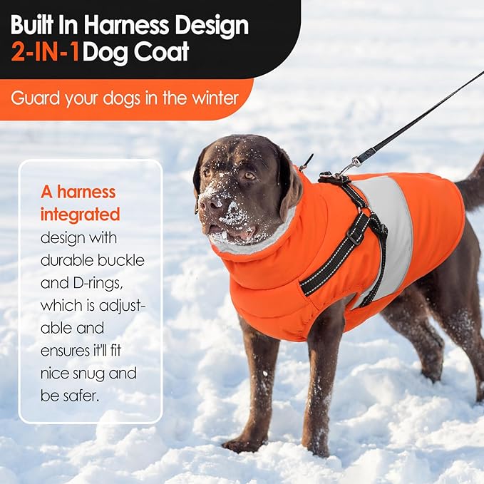 AOFITEE Dog Coat, Warm Dog Jacket with Harness Built in, Waterproof Coats for Small Dogs, Dogs Winter Coat Puffer Jacket with Zipper & Fleece Collar, Pet Snowsuit Sweater for Chihuahua Yorkshire, XS