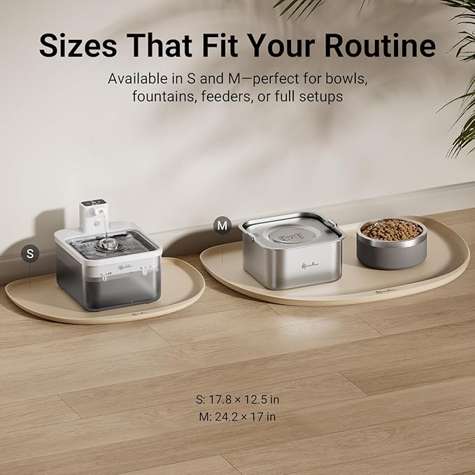 DownyPaws Dog Food Mats for Floors Waterproof, BPA Free Silicone Dog Bowl Mat, Non-Slip Pet Feeding Mat with High Raised Edge, Cat Placemat for Messy Drinkers, 24"×17", Almond