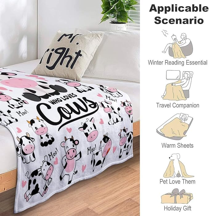 Cow Blanket Plush Gifts Just A Girl Who Loves Cow Blankets Ultra Soft Cozy Flannel Throw Blankets Bedding for Kids Girls Adults Women Gifts 50" x40
