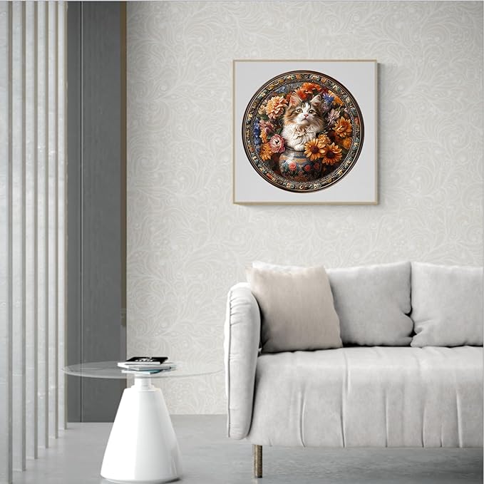 KAAYEE Wooden Puzzles for Adult, Beautiful Tricolor Cat 300 Piece Unique Animal Shape Puzzle, Cat Wood Puzzle for Adults, Creative Gifts for Friends/Family(13.4 * 13.4in)