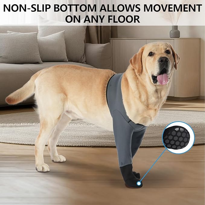 Dog Socks & Boots - Waterproof Anti-Licking Paw Protectors with Non-Slip Bottom, Post-Surgery Recovery Sleeves for Wound Protection (Grey, L)