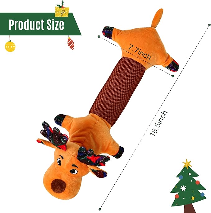 IOKHEIRA Christmas Dog Toys – Reindeer Squeaky Plush Crinkle Rope Dog Toys,Interactive Tug-of-War Chew Toy for Small/Medium/Large Dogs, for Dog