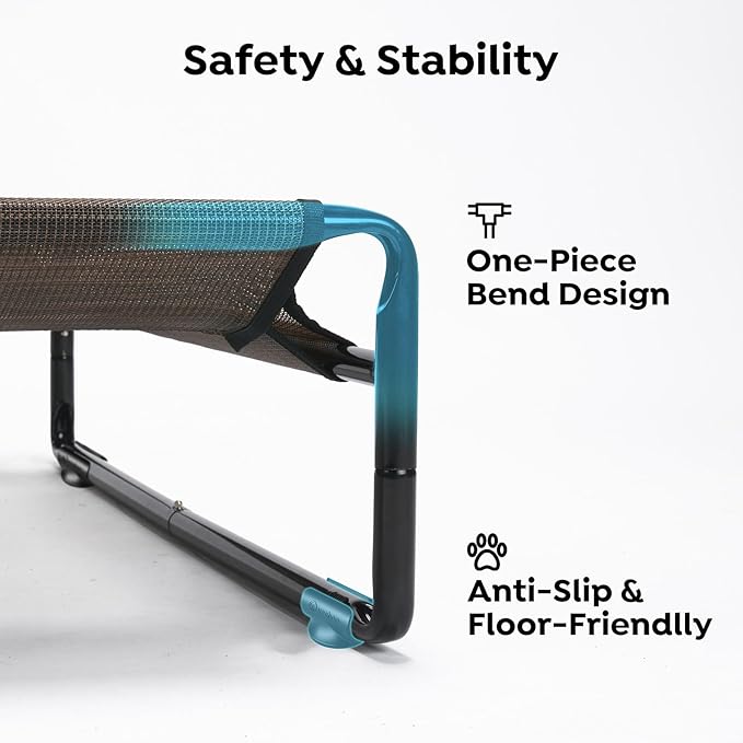 Veehoo Original Outdoor Elevated Dog Bed, Cooling Raised Dog Cot for Large Dogs, Portable Standing Pet Hammock Platform with Washable Breathable Mesh, No-Slip Feet, Large, Brown, CWC2201