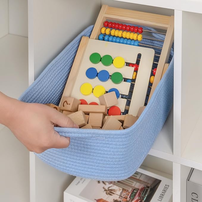 CubesLand Cube Storage Organizer Basket Bin, Cube Shelf Shelves Cotton Rope Basket, Durable Woven Rectangular Basket for Organizing, Nursery Toys Basket, 14x10x7.08IN Blue Basket