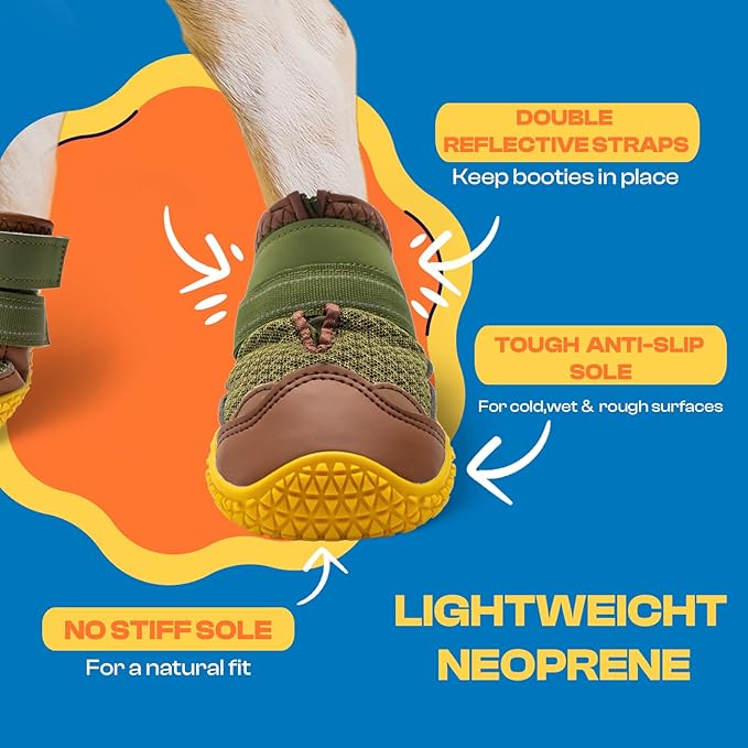 Dog Shoes for Large Dogs, Medium Dog Boots & Paw Protectors for Hardwood Floors, Outdoor Dog Booties for Hot Pavement Winter Snow Hiking, Breathable Dog Shoes with Reflective Strips Size 3