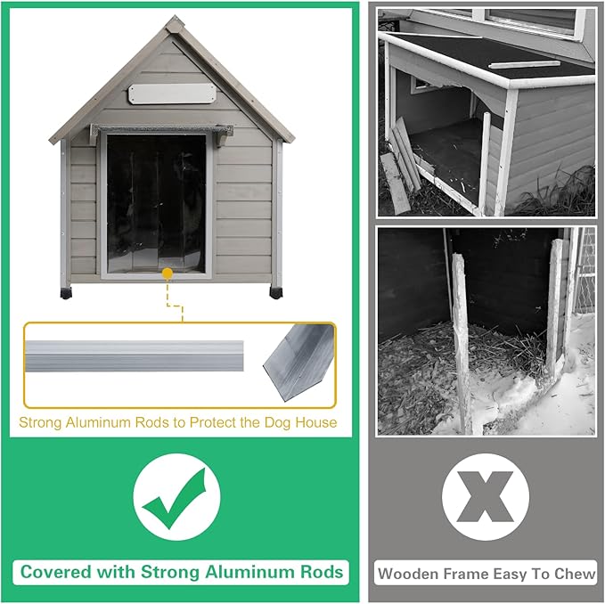 PetsCosset 30.5" L Outdoor Dog House with Waterproof Asphalt Roof for Small to Medium Dogs,Large Wooden Indoor Dog Kennel with Anti-Chewing Metal,Oxford Cloth Window,Durable Doghouse for 1-2 Dogs