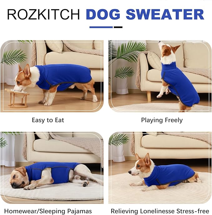 ROZKITCH Dog Pajamas for Small Dogs with Built-in Leash Hole, Pet Windproof Warm Cold Weather Jacket Vest Cozy Jumpsuit Apparel Outfit Clothes for Walking Hiking Travel Sleep Blue XS