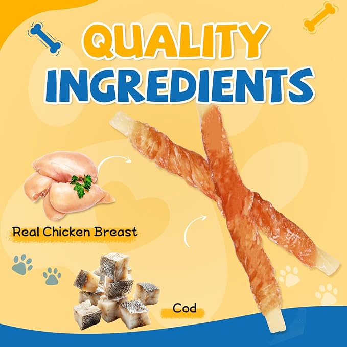 Gazeupon Soft Dog Treats, Healthy Training Treats for Dogs, Rawhide Free Snacks for Small Dogs, Chicken Wrapped Cod Sticks w/Glucosamine Chondroitin