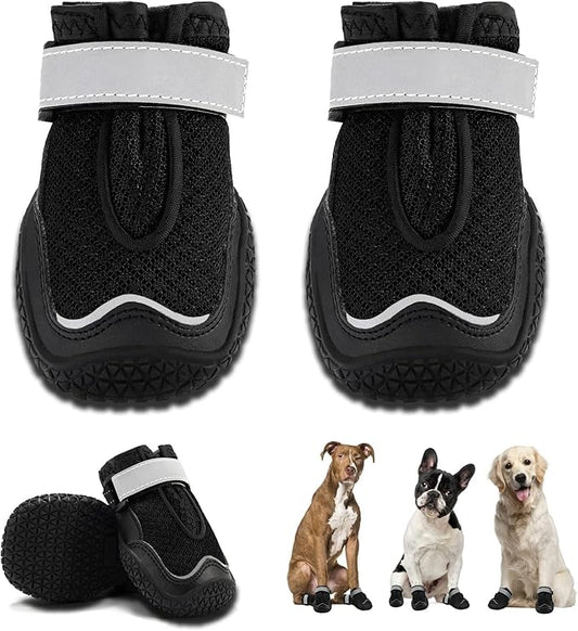 Hcpet Dog Boots for Large Dogs, Dog Shoes for Hot Pavement Winter Snow, Paw Protector Dog Booties Designed for Comfort and Breathability, Outdoor Booties for Small Medium Dogs for Hiking Black Size 1