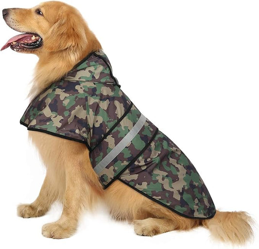 HDE Dog Raincoat Jacket Reflective Adjustable Hooded Pet Poncho Rain Coat with Leash Hole for Small to X-Large Dogs Camo - L