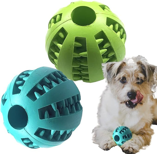 Jalousie Dog Puzzle Balls Cat Treat Dispensing Balls Non-Toxic Natural Rubber Pup Chew Toys for Puppy Pet Dog Teething Puzzle Playing Treat Dispenser Rope (Small 2 Pack Spike Ball)