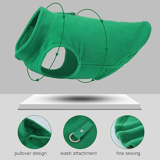 JACKO & CO - Fleece Vest Dog Sweater with Leash Ring - Soft, Warm & Lightweight Pullover Coat for Small & Medium Dogs, Puppies & Cats - Cozy Fall/Winter/Spring Pet Jacket (Lime Green, XL 17-25lbs)
