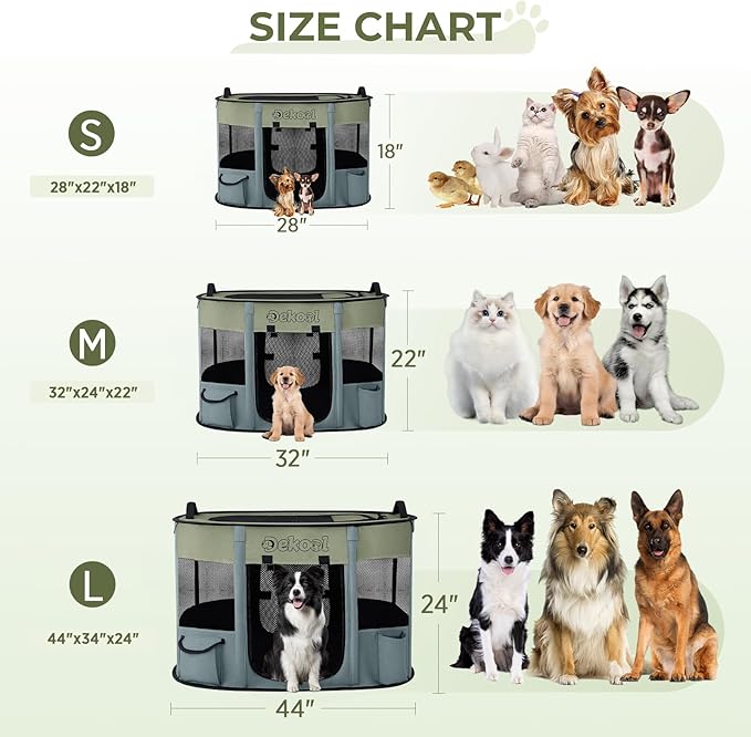 Foldable Dog Cat Playpen, Portable Dog Crate for Puppies, Cat, Puppy Play Pen for Indoors, Kennel Tent Crate for Indoor Outdoor Travel Camping Use with Carrying Case (Green, S)