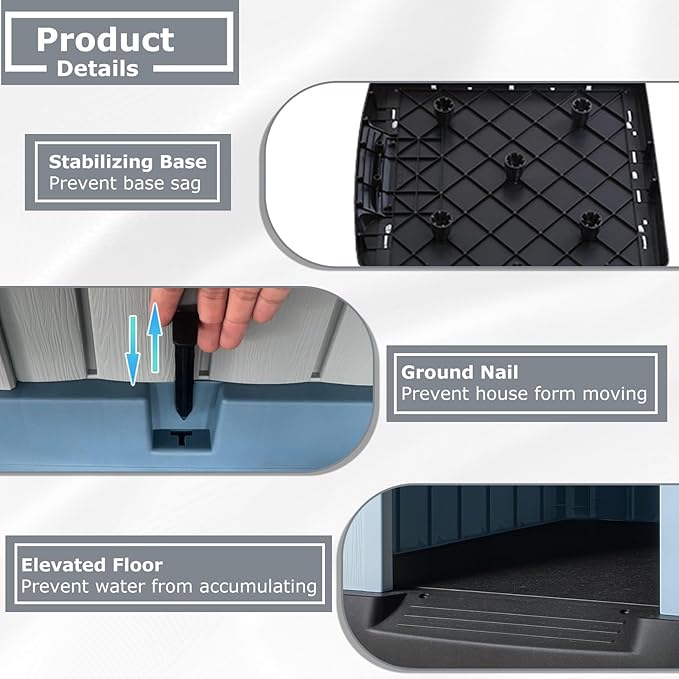 LEMBERI Large Plastic Dog House for Medium Large Dogs, Durable Waterproof Indoor Outdoor Doghouse with Air Vents and Elevated Floor, Easy to Assemble (Gray, 33.5" L x 31.5" W x 33.9" H)