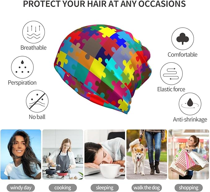 Skull Beanie Hat Baggy Slouchy Skull Chemo Beanies Cap Stretch Scarf Head Wrap Hip Hop Hats for Men Women Winter