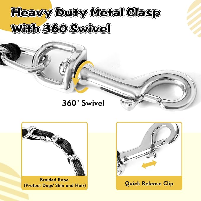 Chain Dog Leash Chew Proof, Metal Chain and Nylon Rope Pet Dog Leash with Padded Handle, Heavy Duty Leashes for Medium Large Dogs Training, Walking