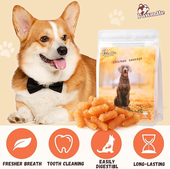 Dog Treats Chicken Sausages, Natural Chicken Jerky Training Treats with Glucosamine, Chondroitin, MSM and Taurine, Low Fat Soft Chewy Snacks for Small Medium Dogs, 10.6 oz