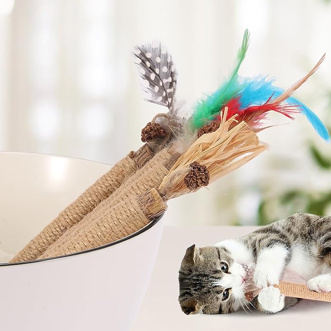 Cat Toys Cat Chew Toys, Silvervine Sticks Catnip Rope Toys for Cats Teeth Cleaning, Kitten Dental Care, Kitty Toys for Indoor Cats Increase Appetite,Enhances Oral & Dental Health (4 Pack)