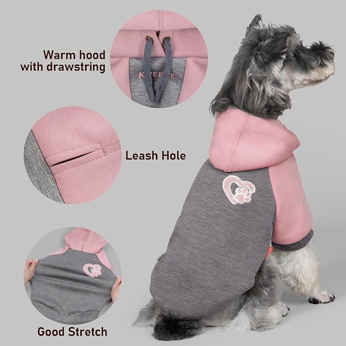 KYEESE Dog Hoodie Stretchy Warm Pet Clothes Pet Sweatshirt with Drawstring Comfort Cat Sweater Soft Dog Clothes for Small Dogs Cat Coat with Leash Hole Dogs Winter Coat for Cold Weather