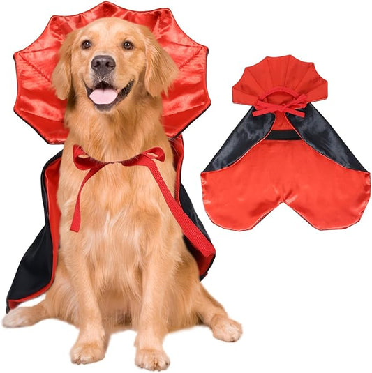 ROSAUI Halloween Pet Vampire Cape – 23.62″ Adjustable Red & Black Costume for Large Dogs (Golden Retriever, Labrador, German Shepherd) Spooky Cloak with Stand-Up Collar (L Size)