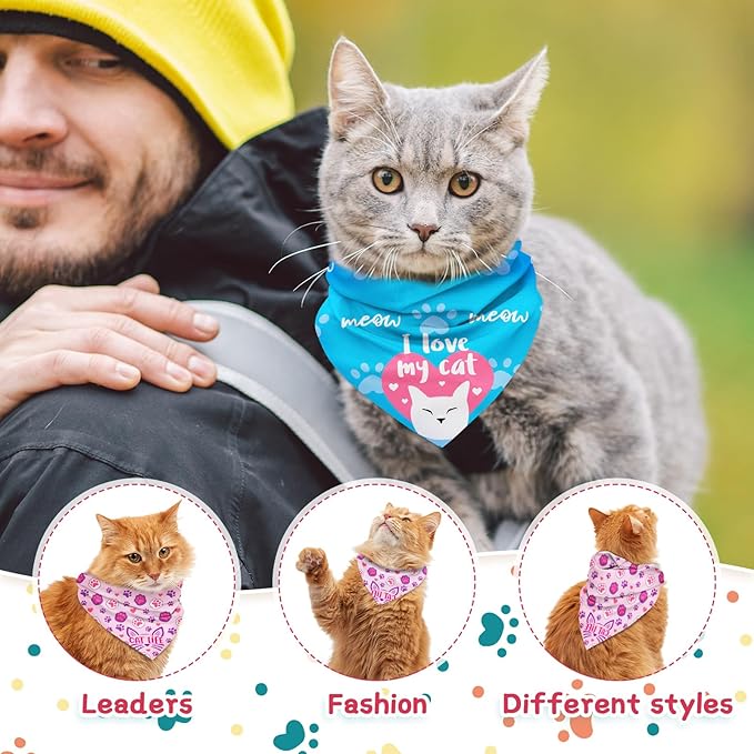 30 Pcs Dog Bandanas Bulk, Summer Pet Bandanas Bulk, Cute Kitty Pattern Dog & Cat Bandanas for Small Pets, Breathable Washable Triangle Scarves for Pet Grooming, Gifts, Parties