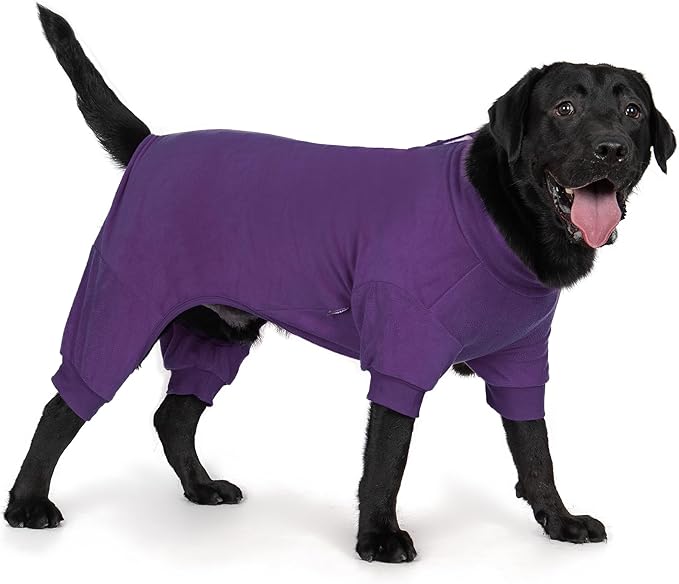 cyeollo Fleece Dog Pajamas Dog Pjs Jumpsuit Thermal Dogs Onesie Stretchable Doggie Coat Warm Pet Clothes for Medium Sized Dogs Apparel, Color Purple