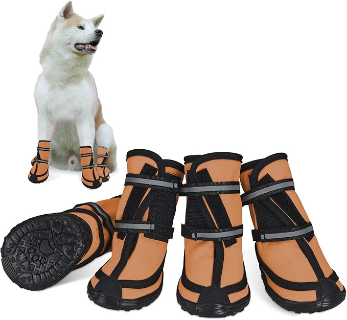 Dog Shoes for Large Dogs Winter Snow Dog Booties with Adjustable Straps Rugged Anti-Slip Sole Paw - Sports Running Hiking Pet Dog Boots Protectors Comfortable Fit for Medium Large Dog (XL, Orange)