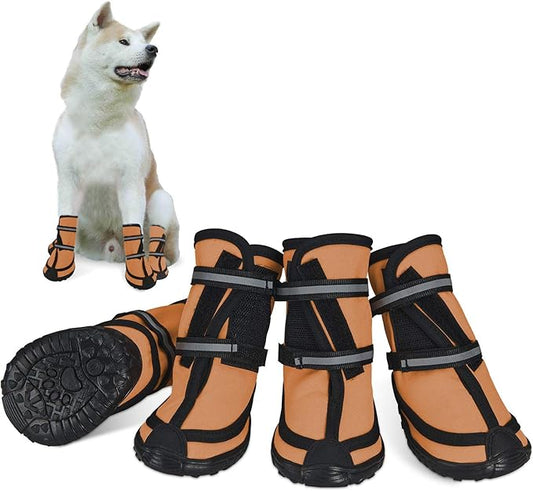 Dog Shoes for Large Dogs Winter Snow Dog Booties with Adjustable Straps Rugged Anti-Slip Sole Paw - Sports Running Hiking Pet Dog Boots Protectors Comfortable Fit for Medium Large Dog (XL, Orange)