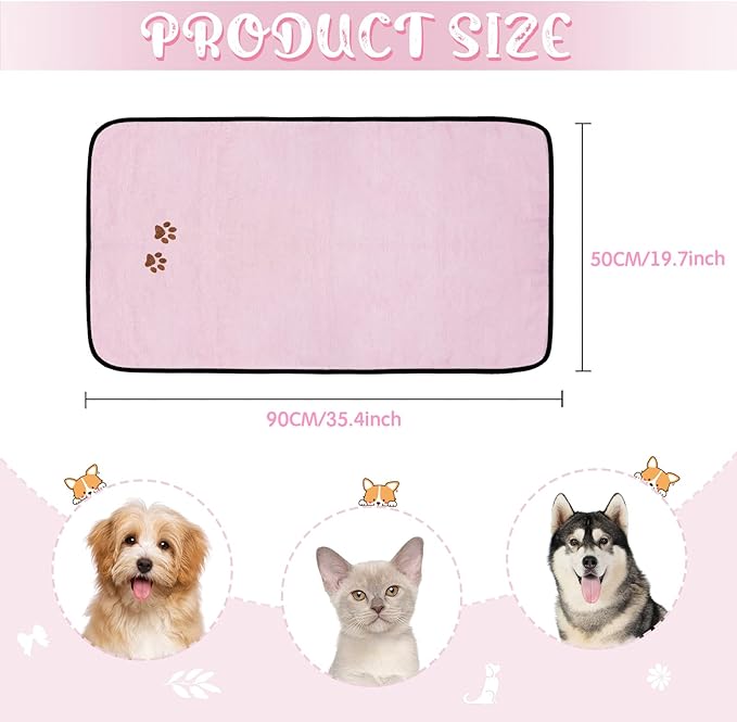 Tegeme 4 Pack Dog Towels for Drying Microfiber Soft Absorbent Pet Bath Towel Dog Drying Grooming Cloth with Embroidered Paw for Pet Cat Bathing Grooming(35 x 20 Inch,Pink)