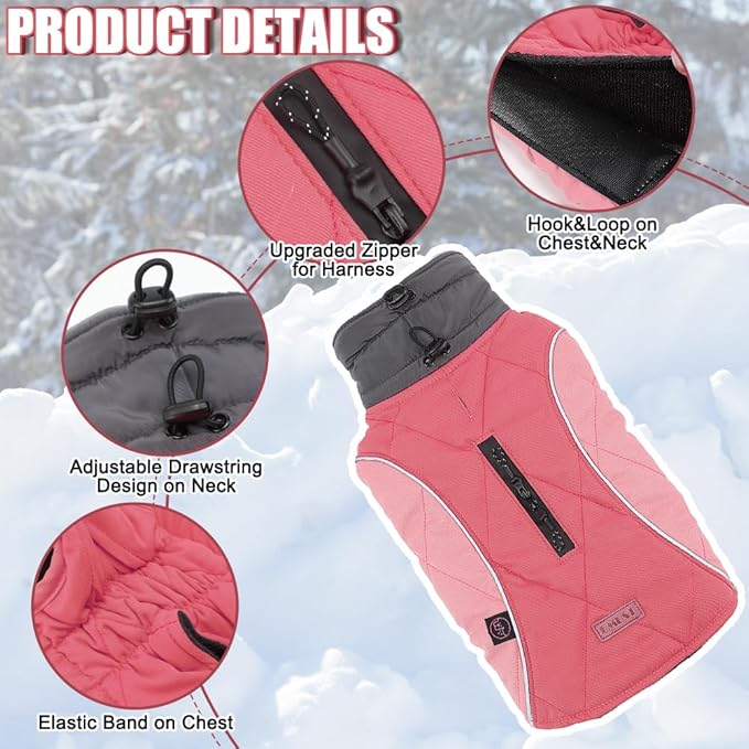 EMUST Winter Dog Coats, Fleece Dog Apparel for Cold Weather, British Style Windproof Warm, Mix-Pink, XS