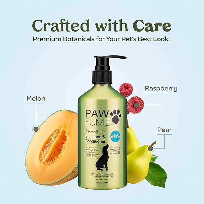 PAWFUME Dog Shampoo and Conditioner, Blue Ribbon, 4-Pack – Nourish & Detangle for a Silky Soft Coat – Probiotic, Deep-Cleaning, pH-Balanced Formula – Puppy Shampoo and Conditioner for All Breeds