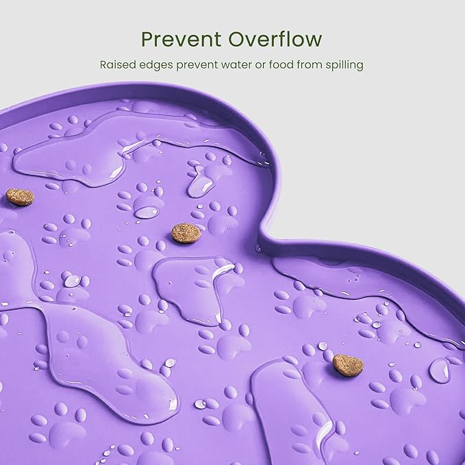 Dog Food Mat Anti-Slip Silicone Dog Bowl Mat Thicker Pet Placemat Waterproof Cat Feeder Pad with Raised Edge Puppy Kitten Feeding Mats Suitable Small Medium-Sized Dogs Cats Eating Tray