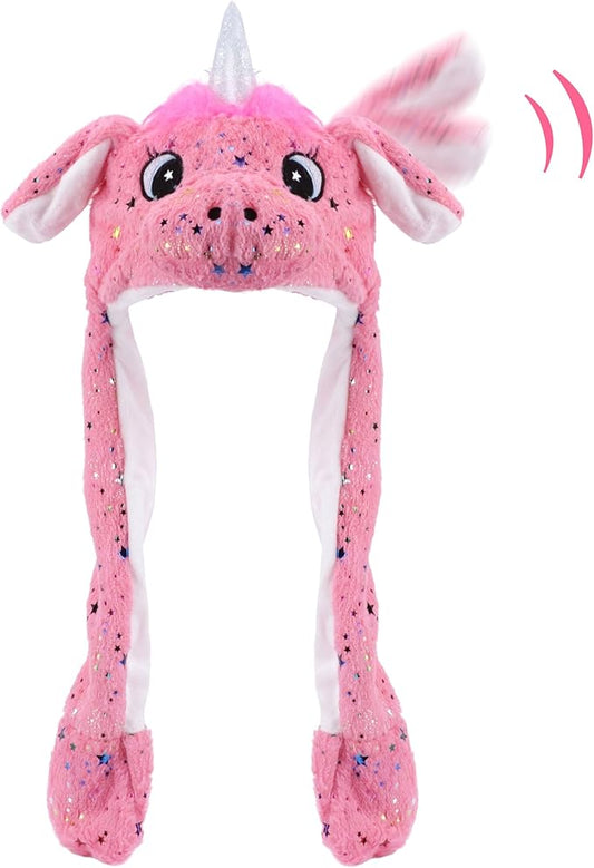 Animal Hat with Ears Moving Jumping Pop Up Beating Hat Plush Holiday Cosplay Dress Up Funny Gift for Kids