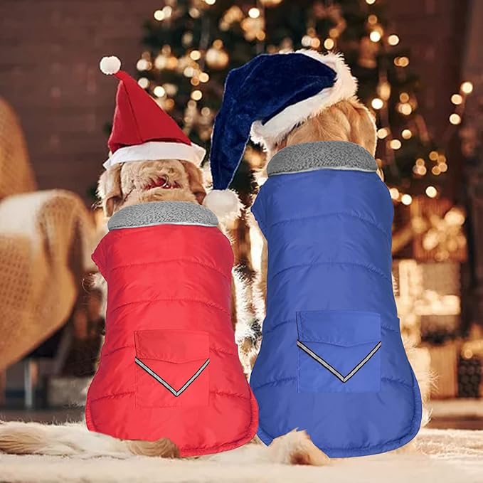 Dog Coat, Waterproof Dog Winter Jacket with Pocket, Reflective Adjustable Pet Snow Vest, Warm Cozy Fleece Sweater for Small Medium Extra Large Dogs - Blue, 3XL