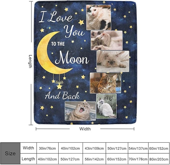 Custom Blanket with Photo, Personalized Love You to The Moon and Back Blankets Gifts with Picture for Family Mom Dad Friends Lover Pets for Birthday Wedding Christmas