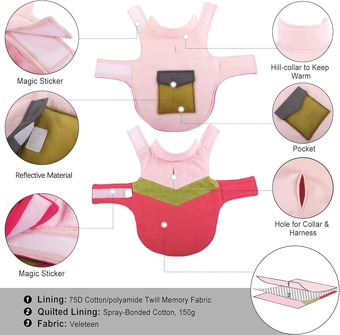 ASENKU Dog Jacket Plaid Reversible Reversible Dog Vest Waterproof Cold Winter Clothes Pet Apparel for Small Medium Large Dogs (2XL, Colorful)