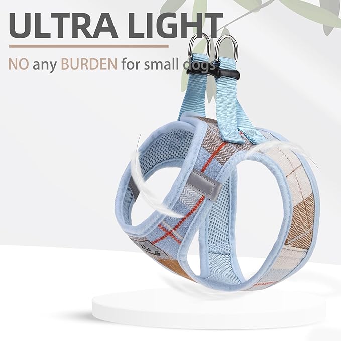 PUPTECK Adjustable Dog Harness Collar and Leash Set Step in No Pull Pet Harness for Small Medium Dogs Puppy and Cats Outdoor Walking Running, Soft Mesh Padded Reflective Vest Harnesses, BlueBrown XS
